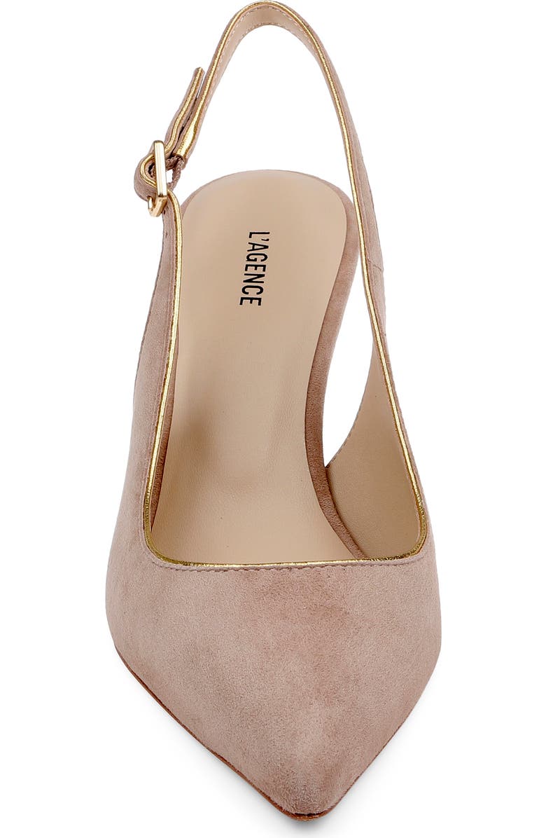L'AGENCE Vichy II Leather Trimmed Pointed Toe Slingback Pump, Alternate, color, Cappuccino Suede