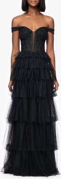 Blondie Nites Tiered Ruffle Off the Shoulder Corset Gown