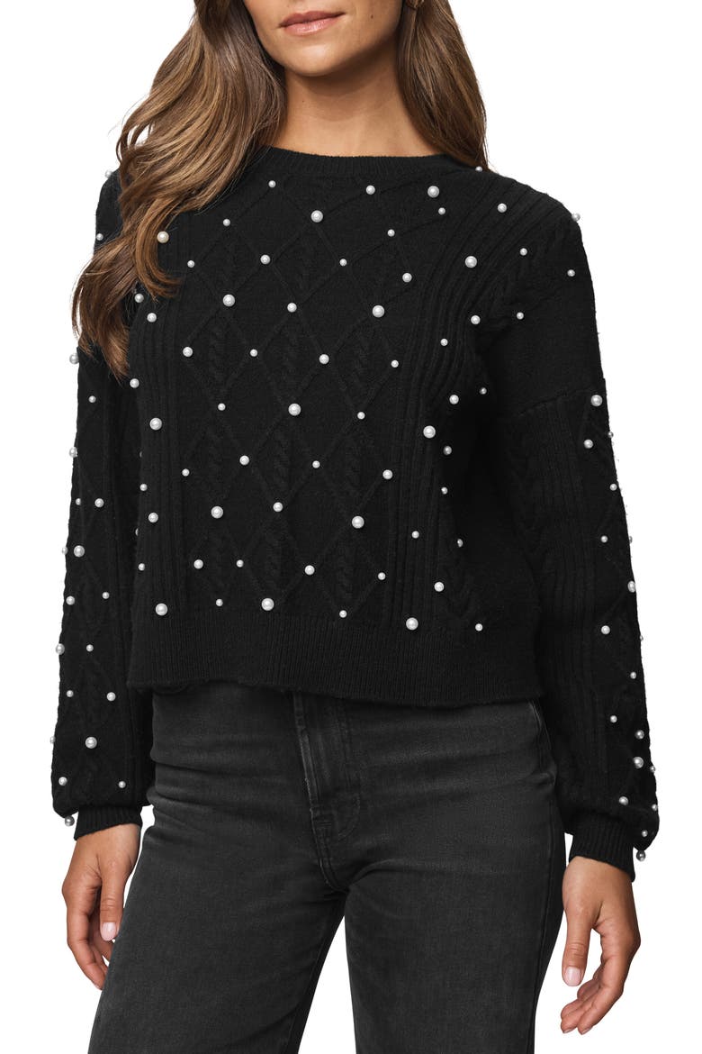 Demi Pearly Bead Sweater, Main, color, BLACK