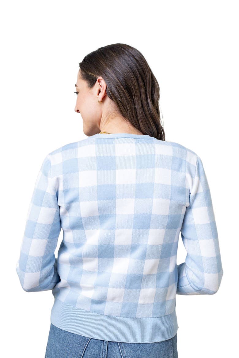 Women's Organic Tweed Sweater Cardigan, Alternate, color, Classic Blue Gingham