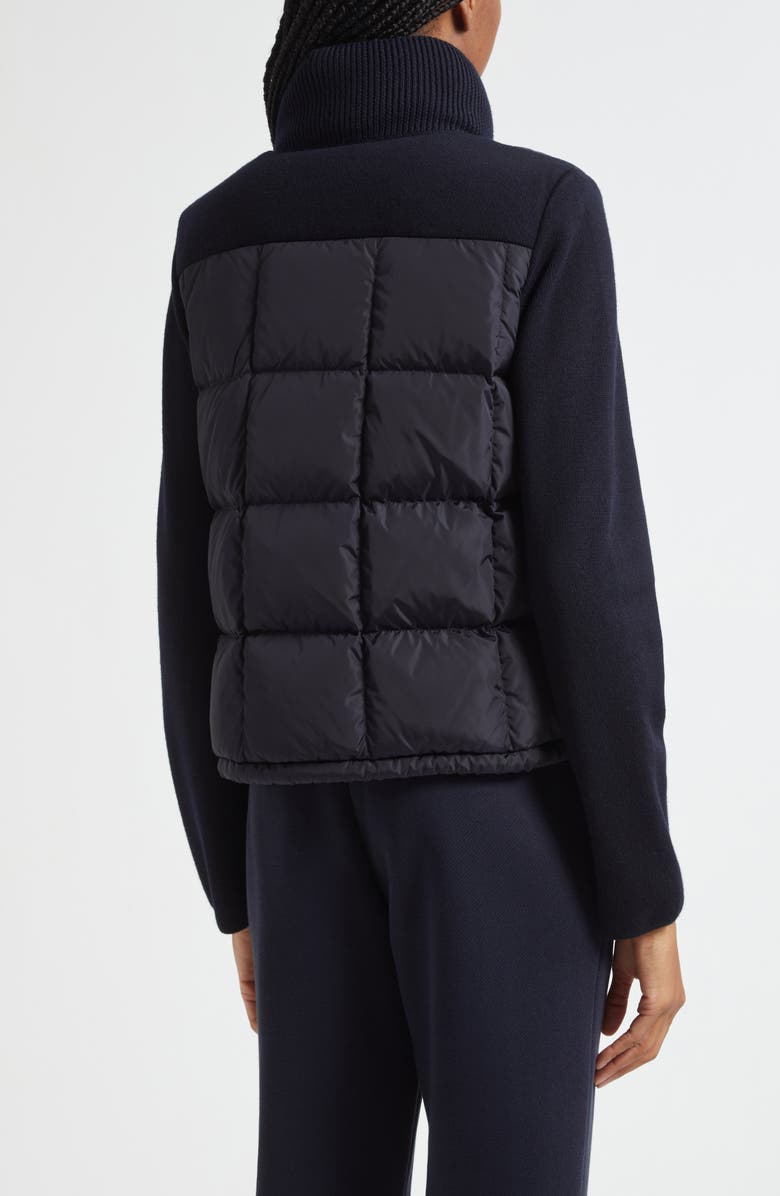 Moncler Virgin Wool Knit & Down Cardigan, Alternate, color, Navy