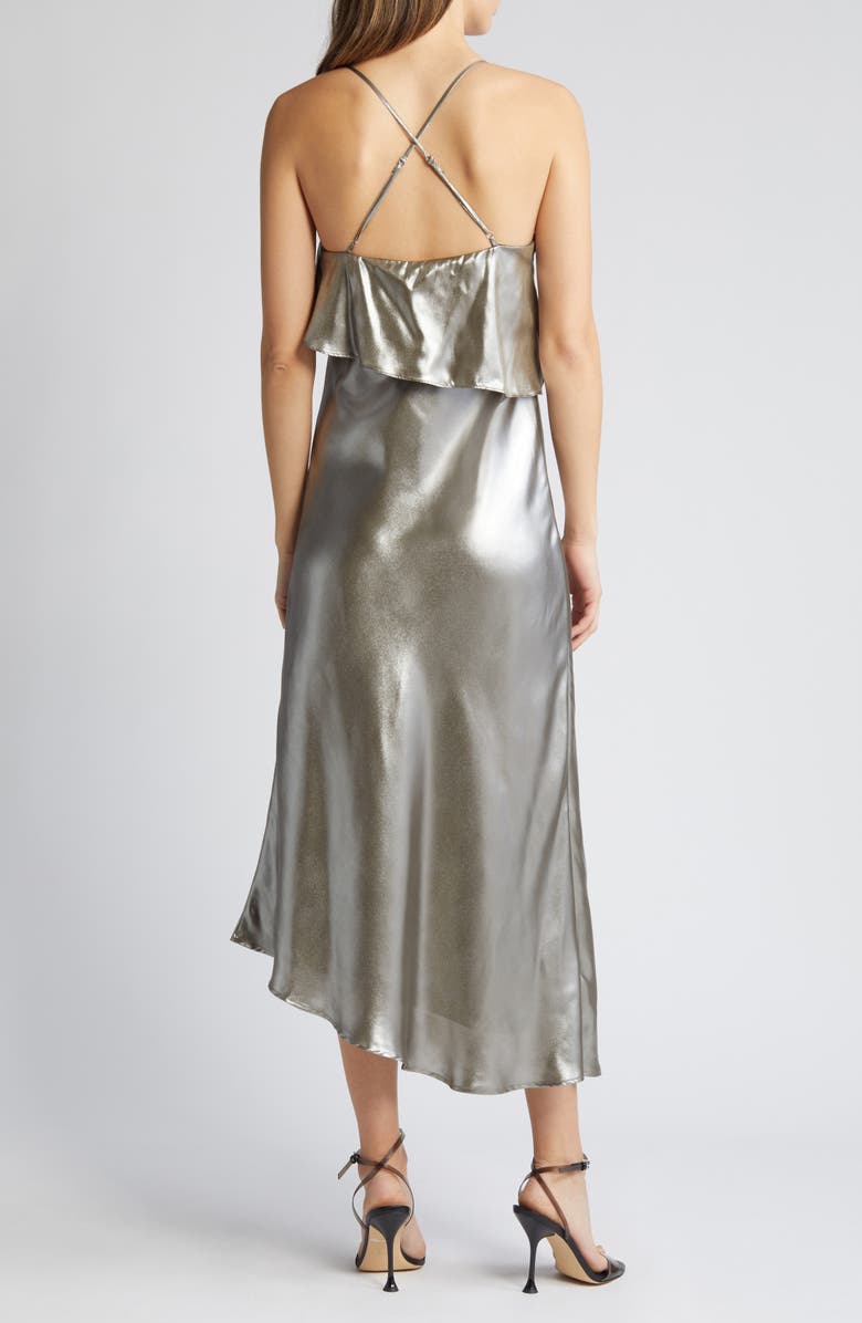 Du Paradis Metallic Asymmetric Hem Dress, Alternate, color, 