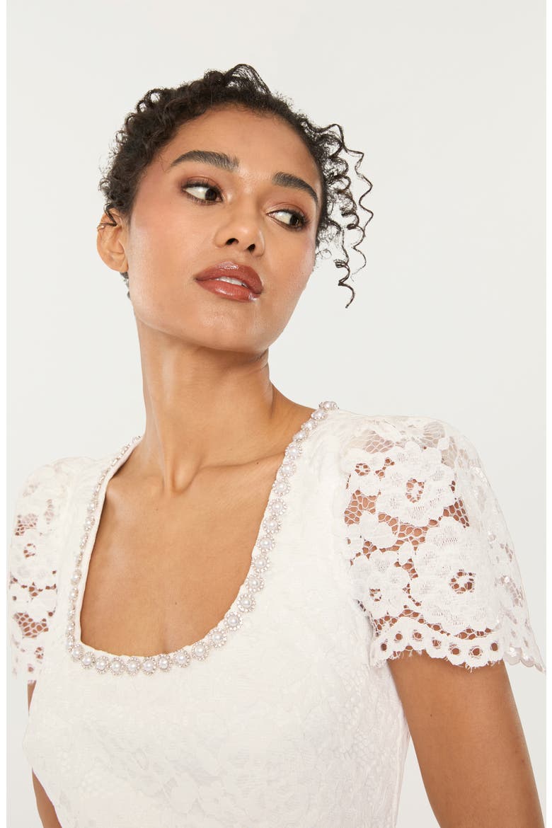 Isa Lace Sheath Minidress, Alternate, color, WHITE