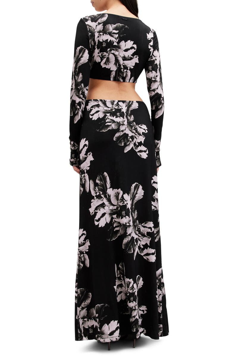 AllSaints Cynthia Floral Cutout Long Sleeve Maxi Dress, Alternate, color, Monica Black