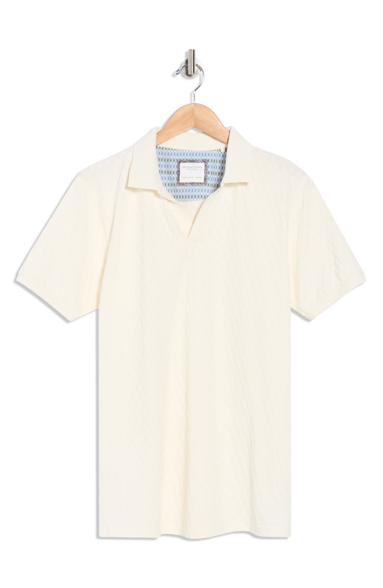 DENIM AND FLOWER Geo Textured Short Sleeve Polo, Main, color, Ecru