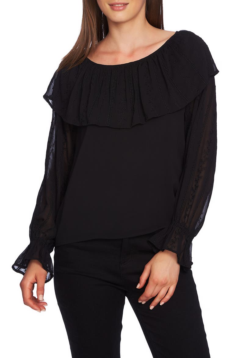 Embroidered Overlay Blouse, Main, color, RICH BLACK