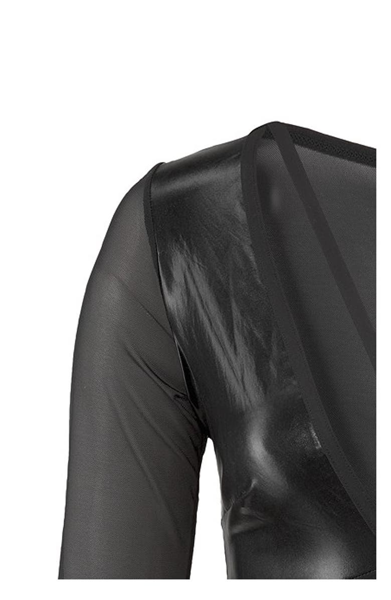 LASCANA Faux Leather Mesh Top, Alternate, color, Black