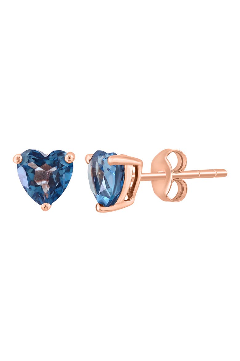 14K Rose Gold Heart London Blue Topaz Stud Earrings, Alternate, color, BLUE