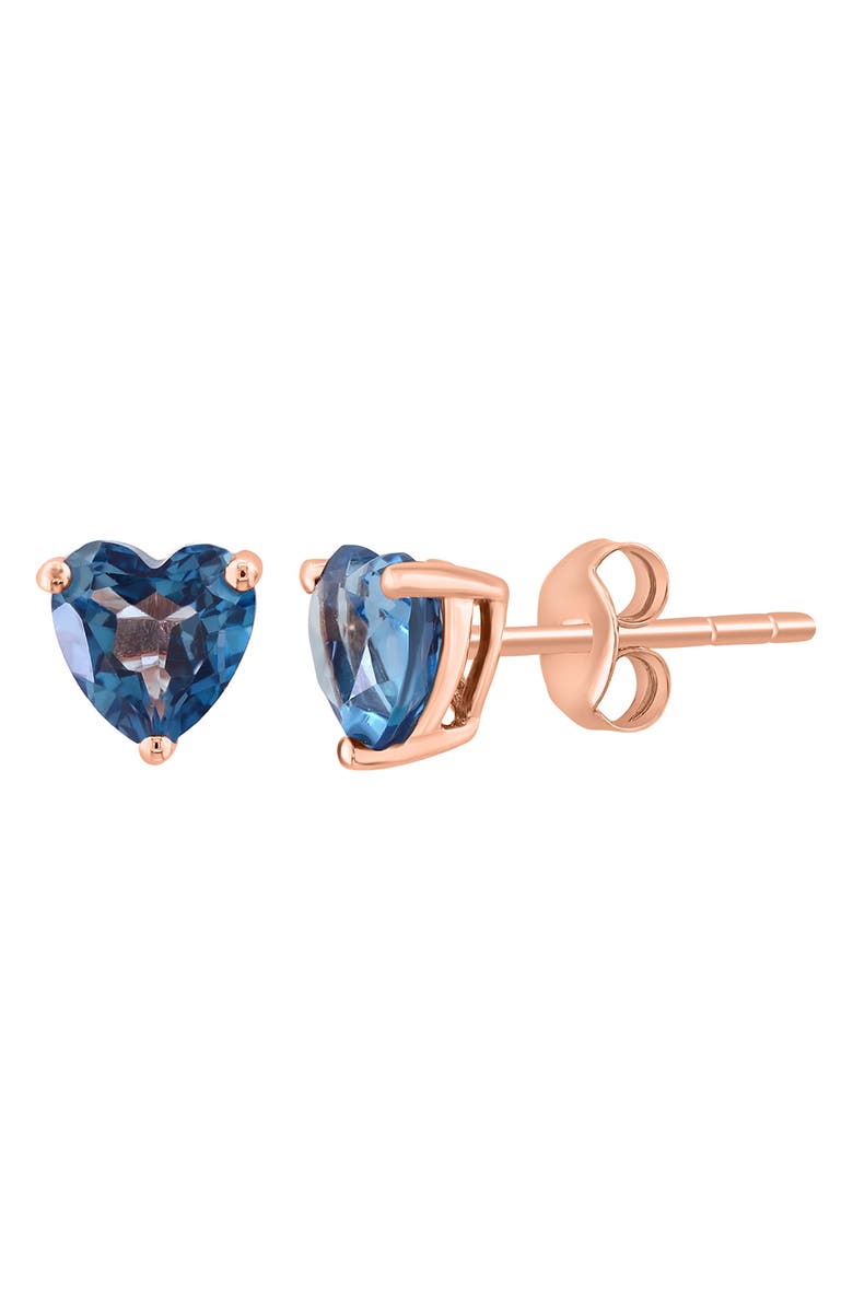 EFFY 14K Rose Gold Heart London Blue Topaz Stud Earrings, Alternate, color, Blue