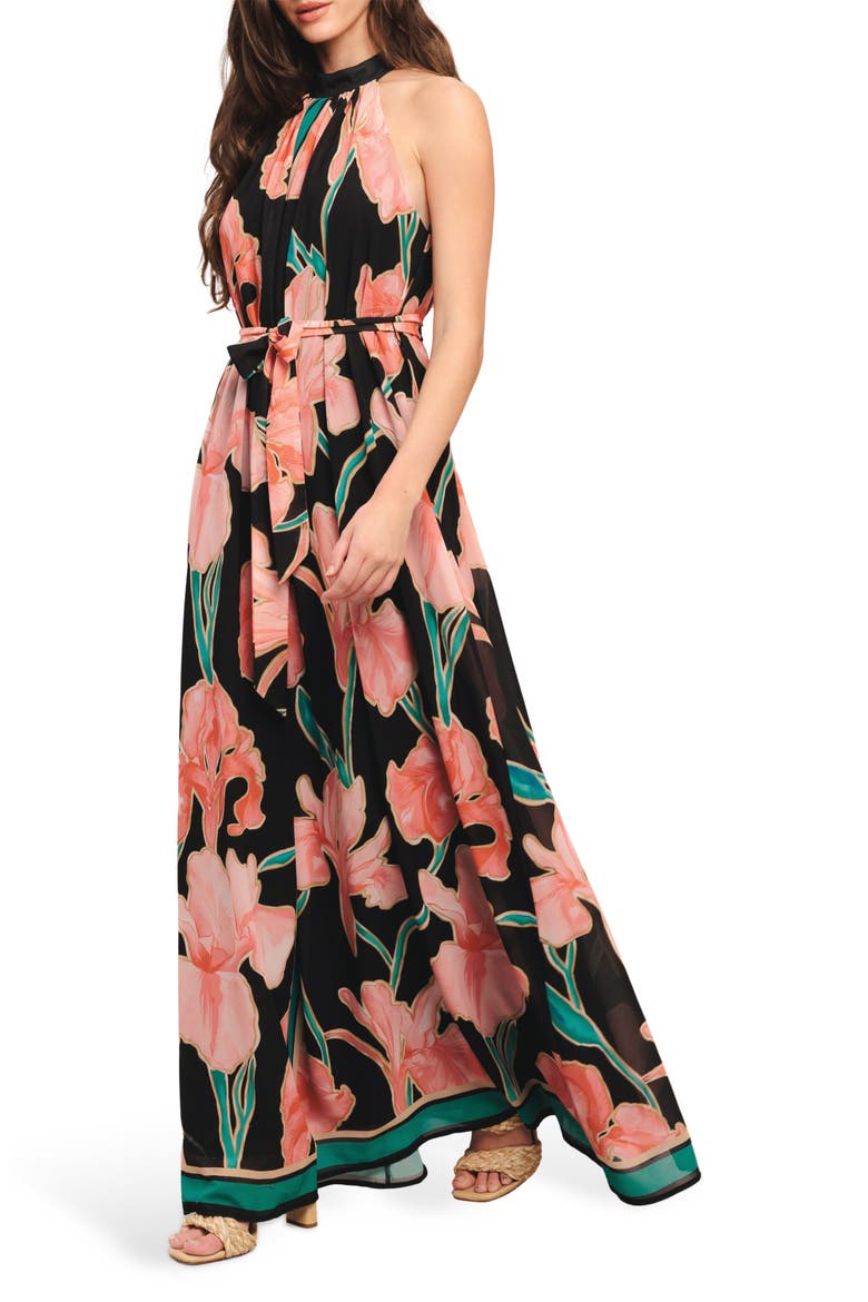 Floral Halter Neck Maxi Dress, Alternate, color, BLACK FLORAL