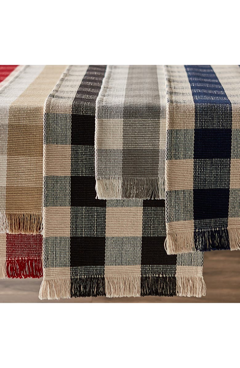 Design Imports Checkered Fringe Cotton Table Runner, Alternate, color, Red