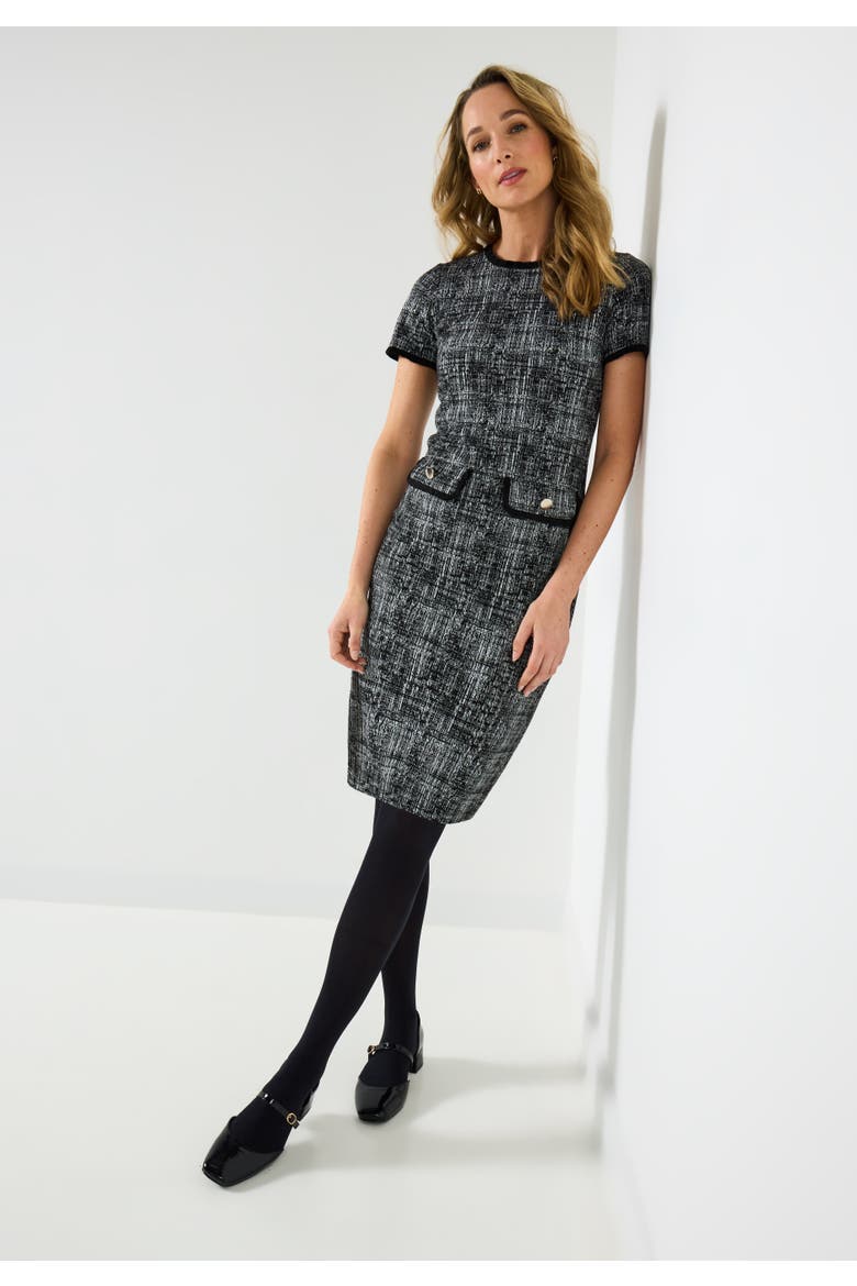 Stretch Tweed Shift Dress, Main, color, BLACK GRAPHIC TWEED