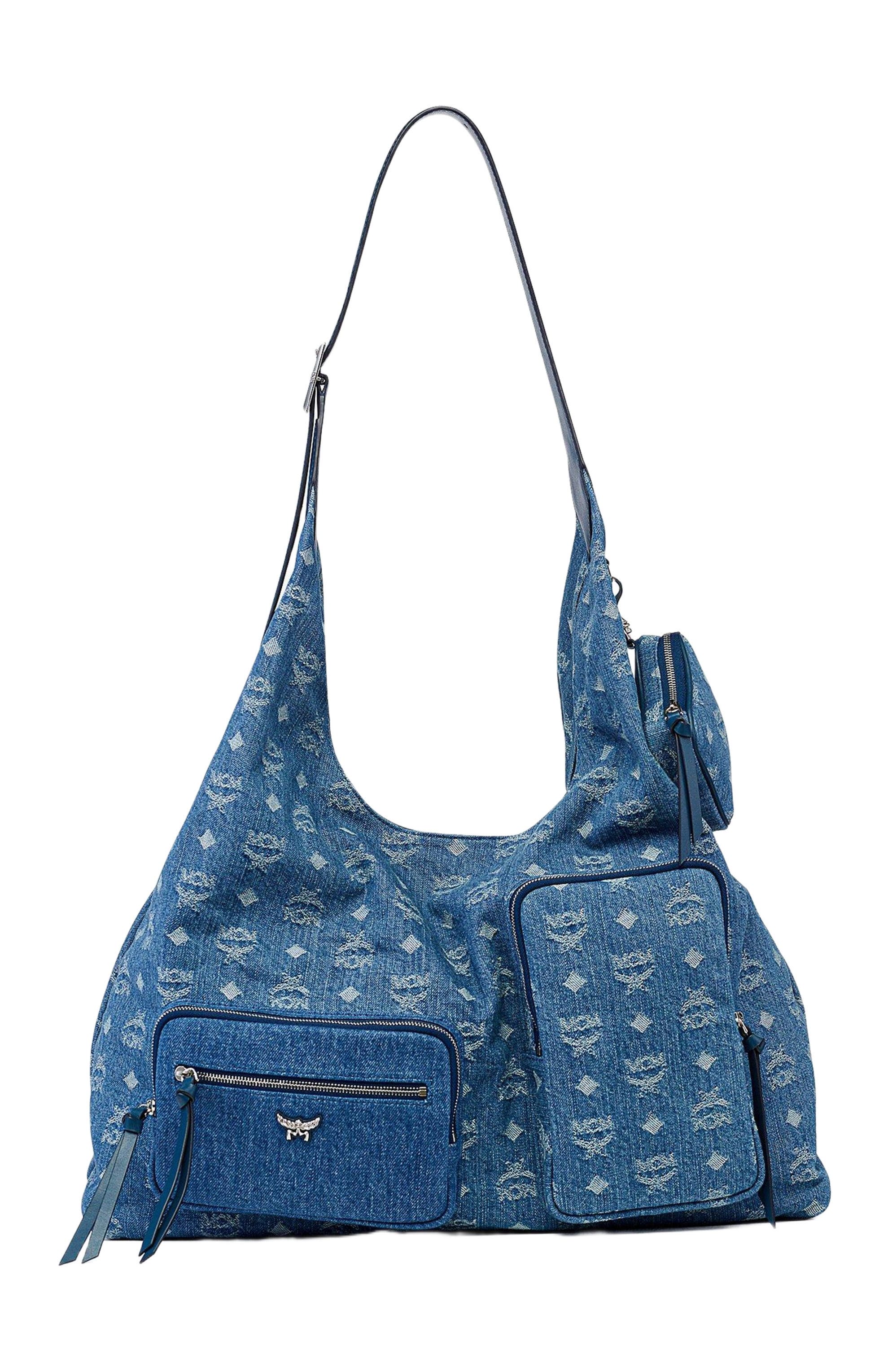 MCM Aren Multi-Shopper in Monogram Denim Jacquard, Main, color, Blue