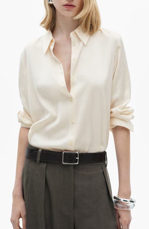 Shop Mango Satin Button-up Shirt In Off White