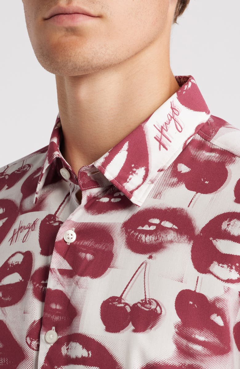 HUGO Ermo Lips & Cherries Print Button-Up Shirt, Alternate, color, Cherries