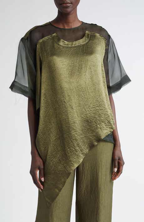 Jason Wu Collection Asymmetrical Silk Organza & Crinkled Satin Top