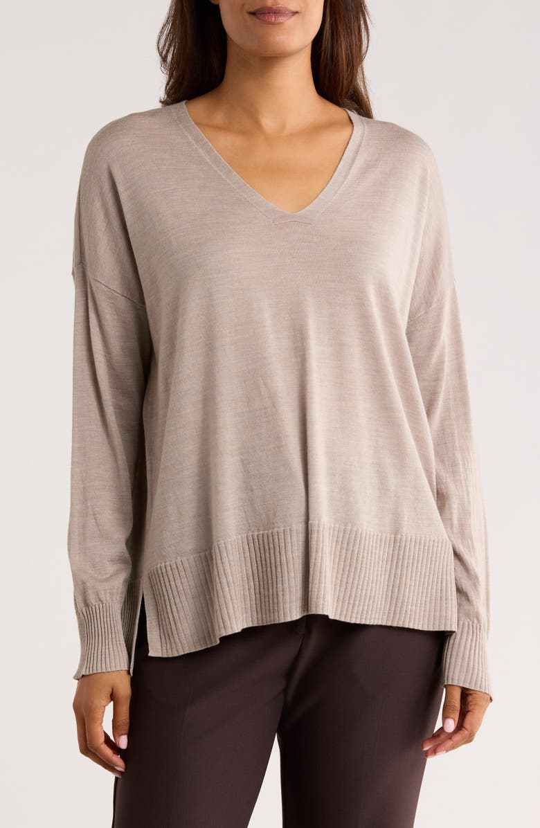 Eileen Fisher V-Neck Wool Sweater, Main, color, Dove