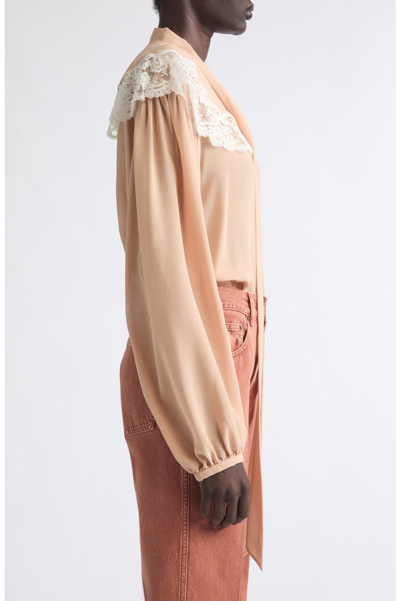 Iconic Lace Trim Silk Georgette Shirt, Alternate, color, BISCUIT PINK