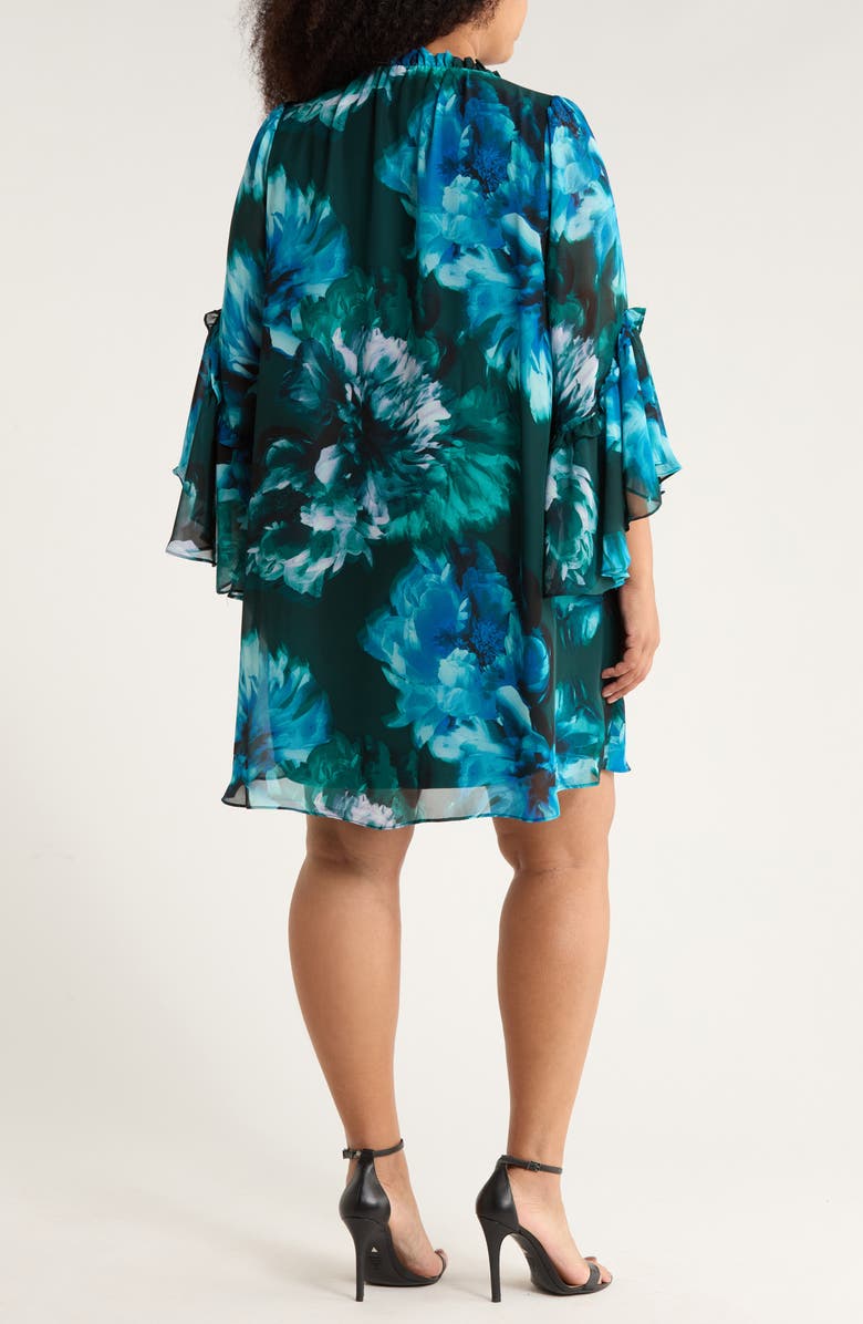 London Times Floral Long Sleeve A-Line Dress, Alternate, color, Teal/ Light Blue