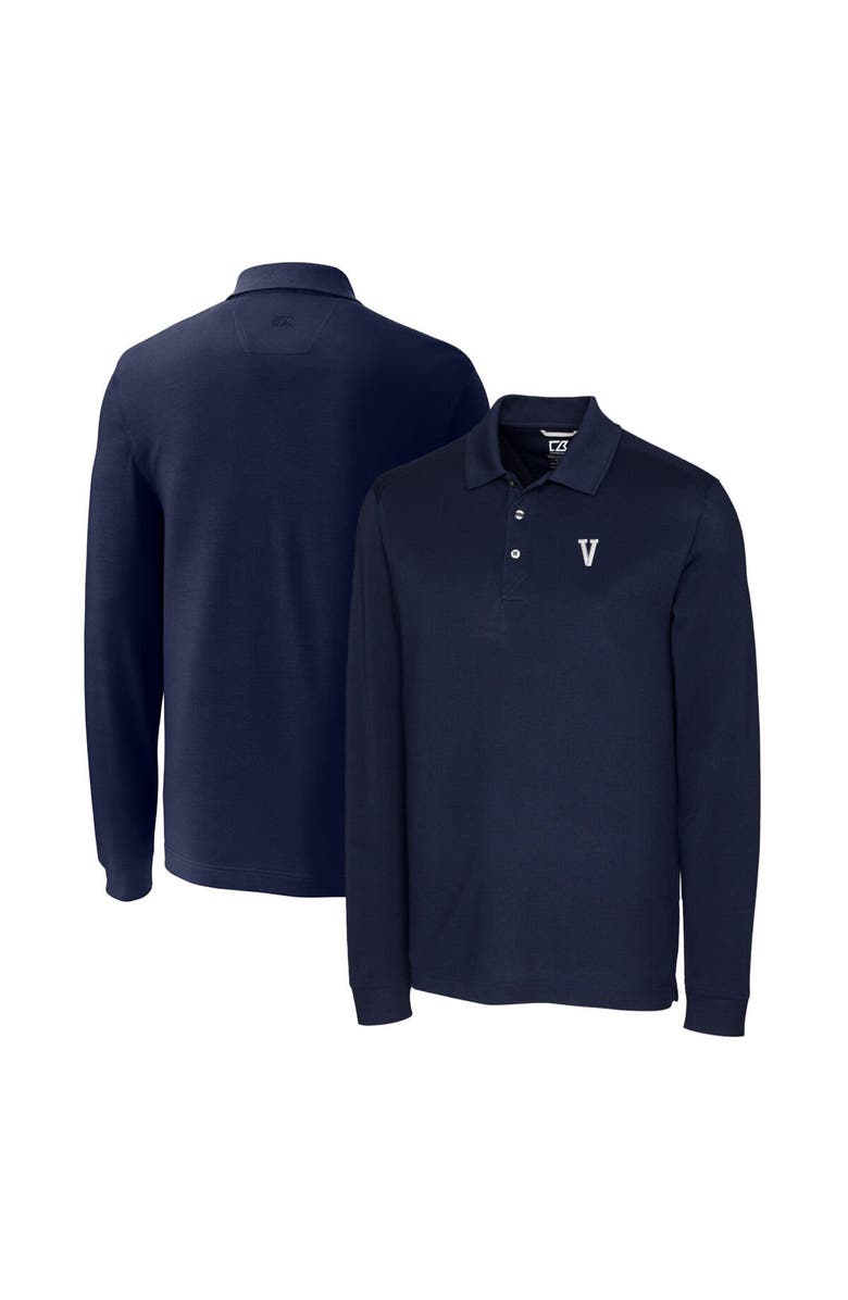 Cutter & Buck Men's Cutter & Buck Navy Villanova Wildcats Advantage Tri-Blend Pique Long Sleeve Polo, Alternate, color, Navy