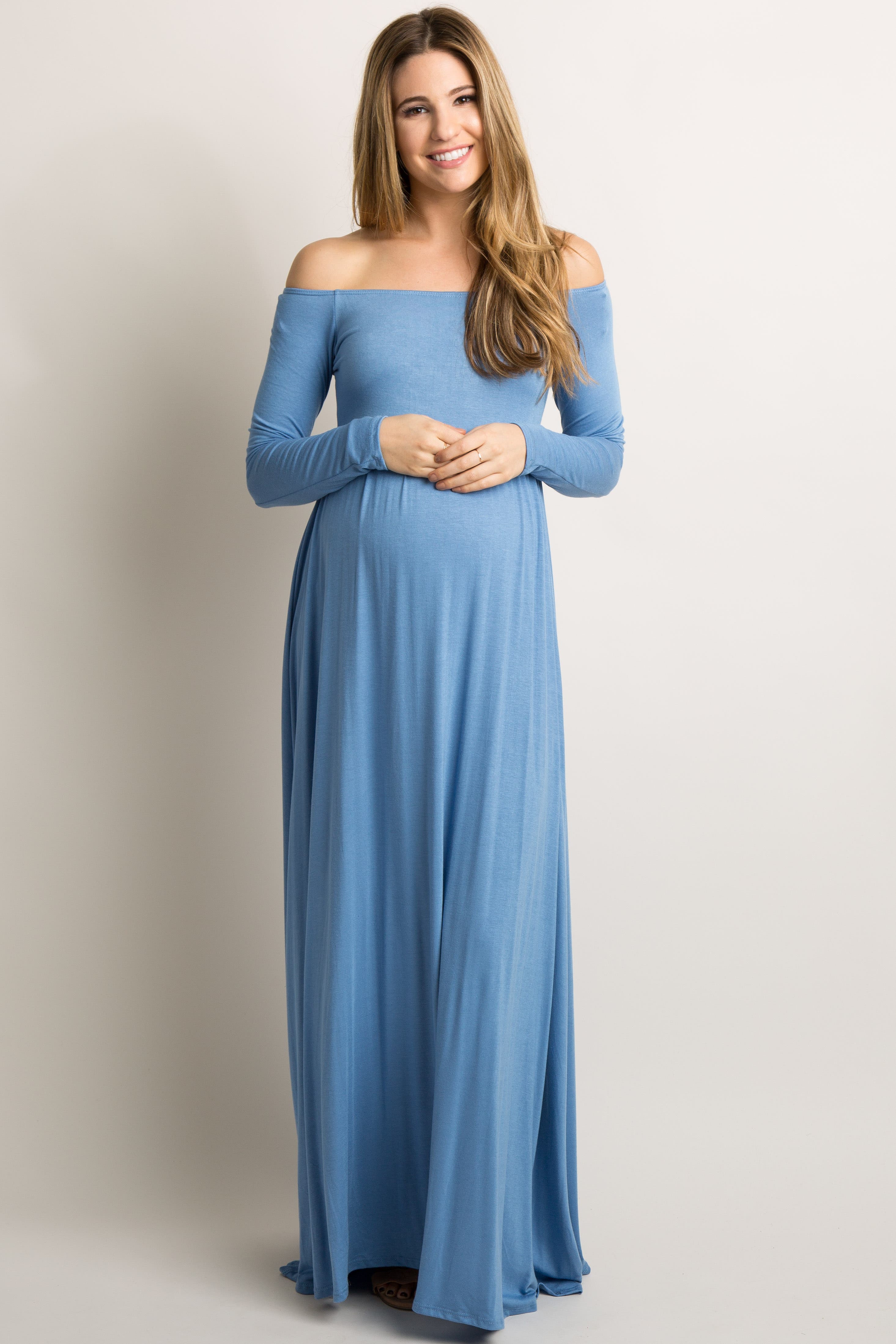 Petite Solid Off Shoulder Maternity Maxi Dress