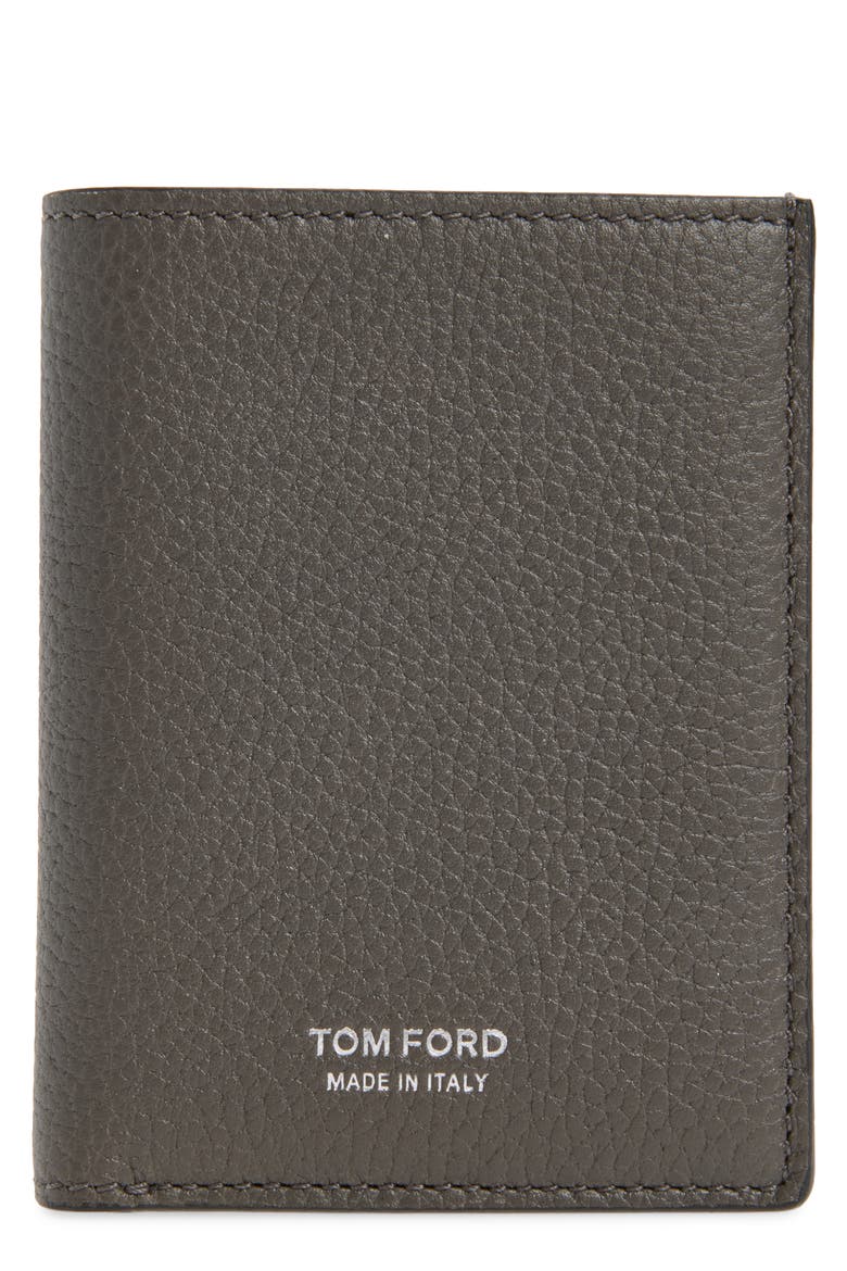Leather Folding Card Holder, Main, color, SMOKE GREY
