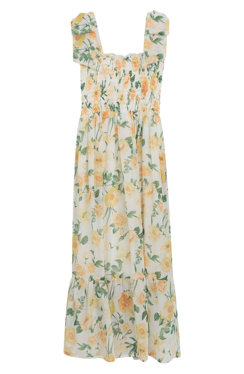 Speechless Kids' Floral Smocked Maxi Dress & Bow Headband Set, Alternate, color, Ivory/Yellow