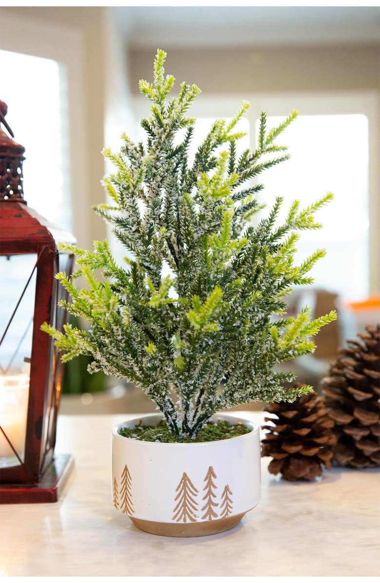 FLORA BUNDA 11.5" Frosted Xmas Tree in 4" Reversed Bowl Pot, Alternate, color, White