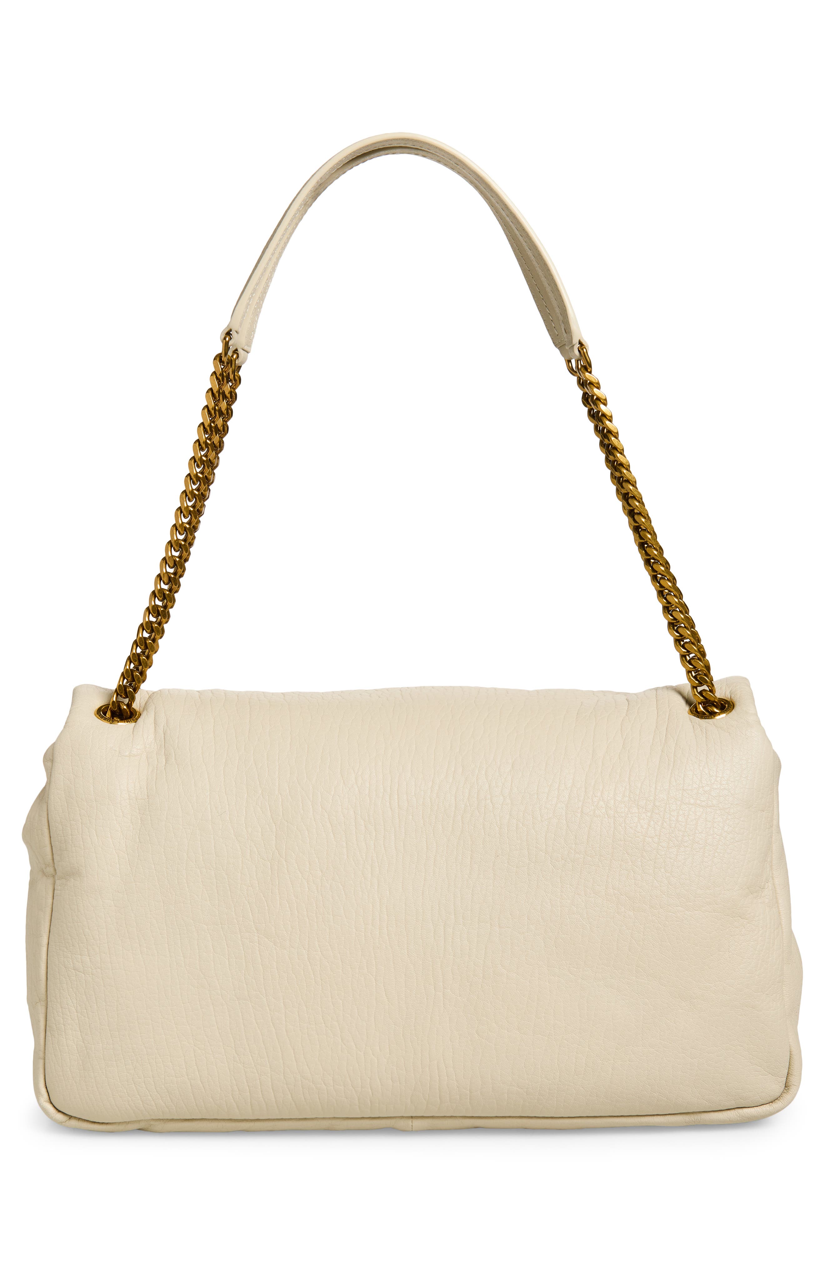 Saint Laurent Large Calypso Leather Shoulder Bag, Alternate, color, Crema Soft