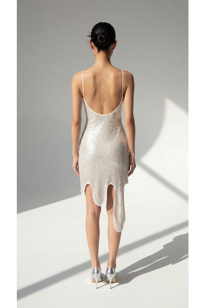 Sequin Wavy Dress, Alternate, color, Metallic Silver