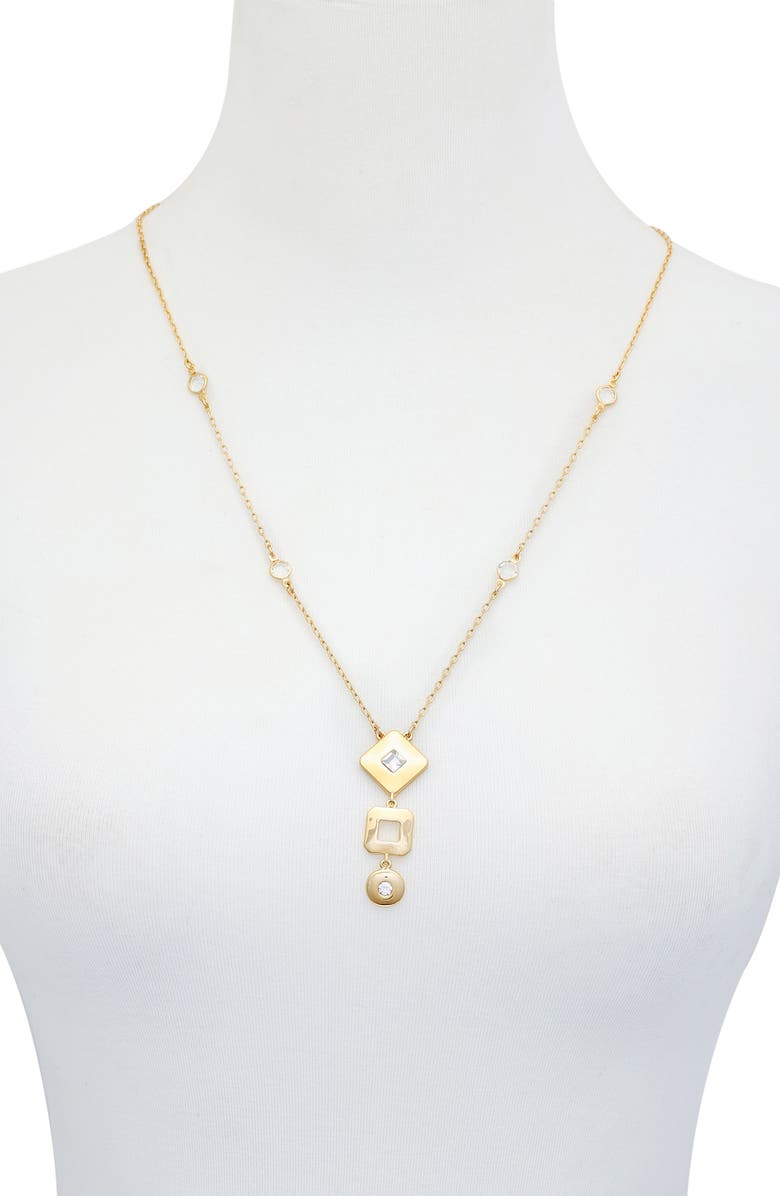 T Tahari Crystal Station Pendant Necklace, Alternate, color, Gold Tone