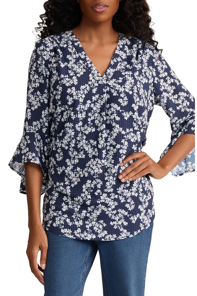 Floral Print Woven Shirt, Main, color, PACIFIC NAVY/NATURAL WHITE