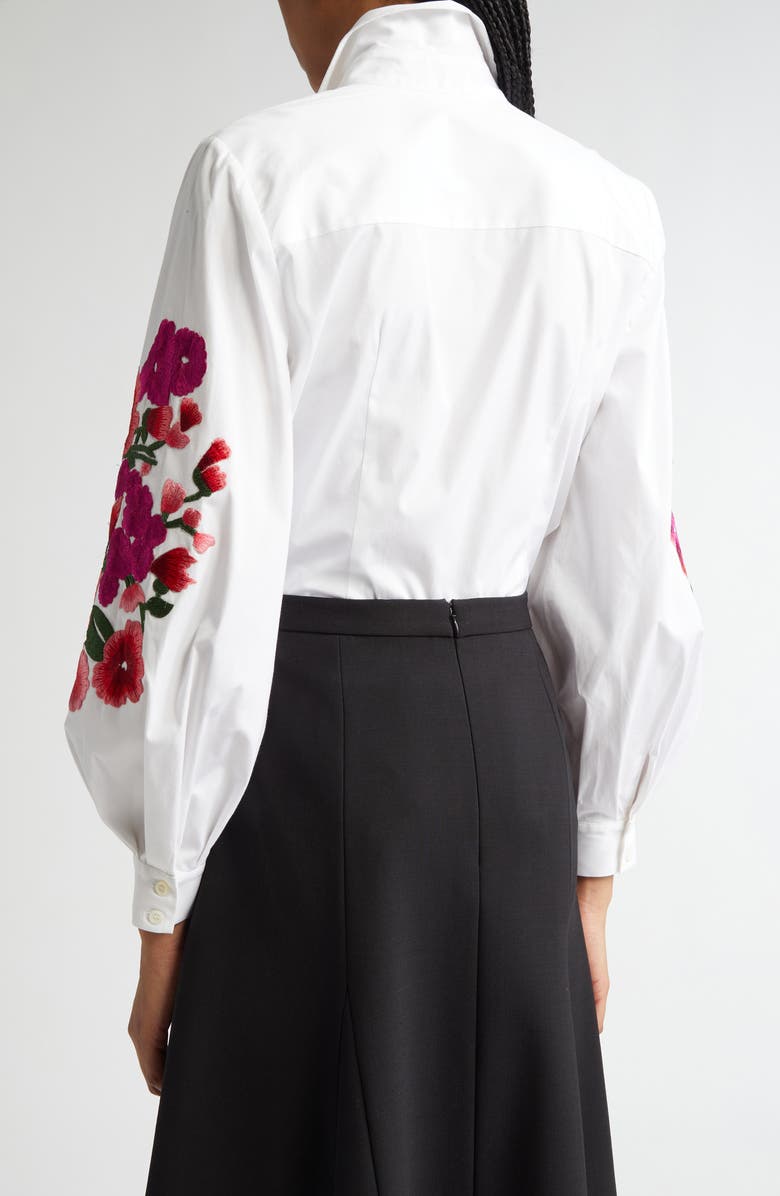 Carolina Herrera Floral Embroidered Stretch Cotton Button-Up Shirt, Alternate, color, 