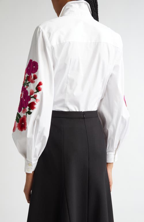 Carolina Herrera Floral Embroidered Stretch Cotton Button-up Shirt In White Multi