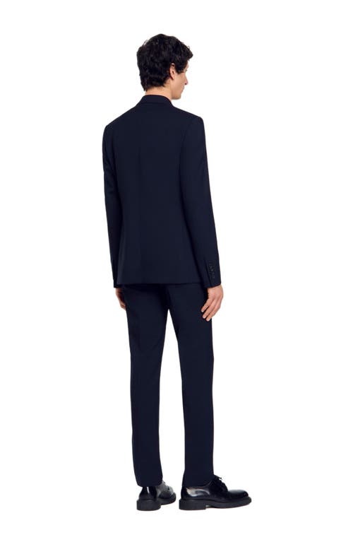 Sandro Double-breasted Suit Jacket In Navy Blue