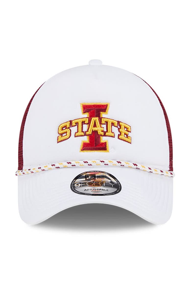 Men's New Era White/Cardinal Iowa State Cyclones Court Sport Foam A-Frame 9FORTY Adjustable Trucker Hat, Alternate, color, White