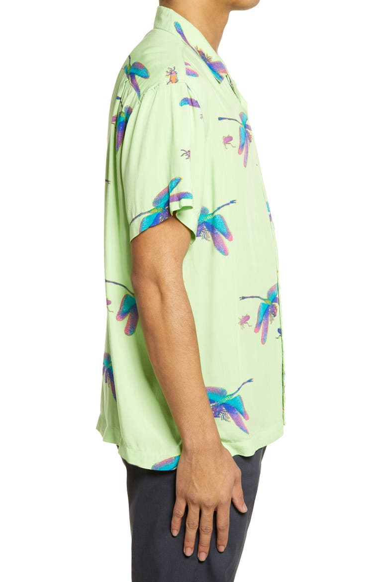 Dragonfly Regular Fit Short Sleeve Button-Up Camp Shirt, Alternate, color, SPIRULINA MULTI