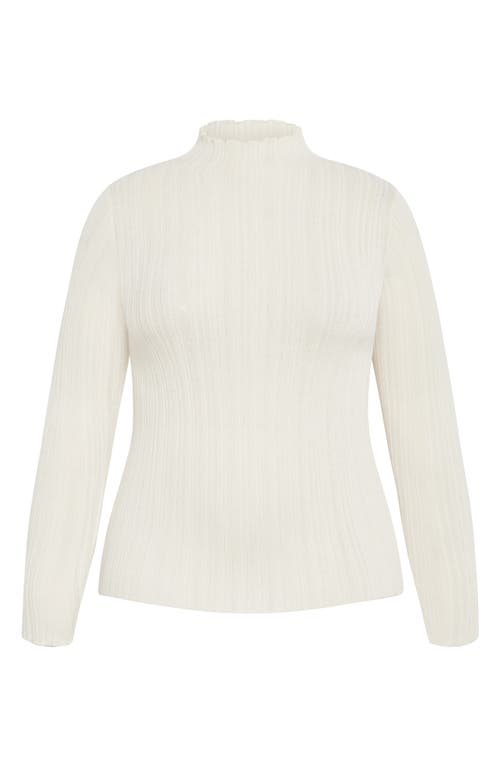City Chic Crinkle Mock Neck Sweater In White