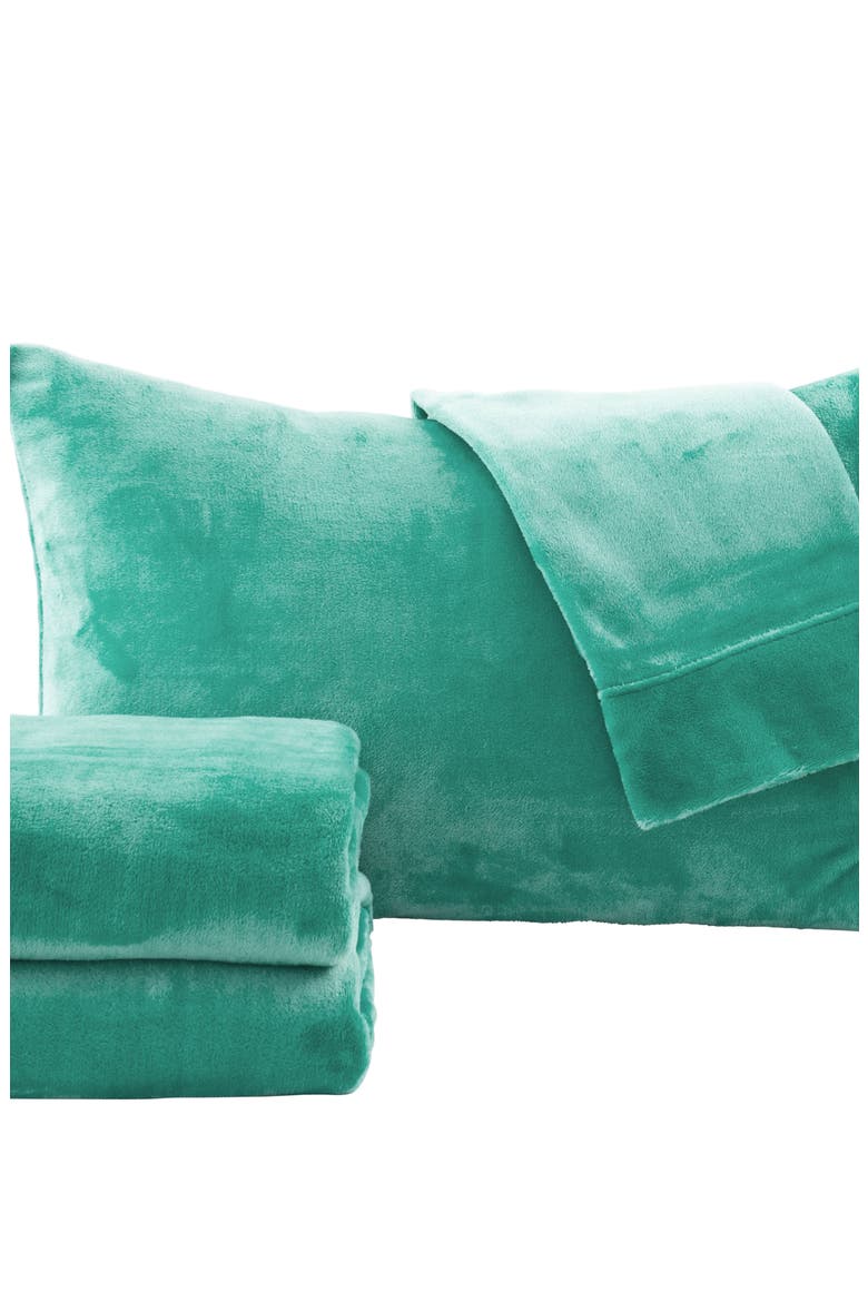 Solid Plush Velour Sheet Set, Main, color, AQUA