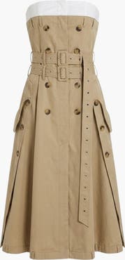Modenaire Strapless Trench Double Belt Detail Midi Dress