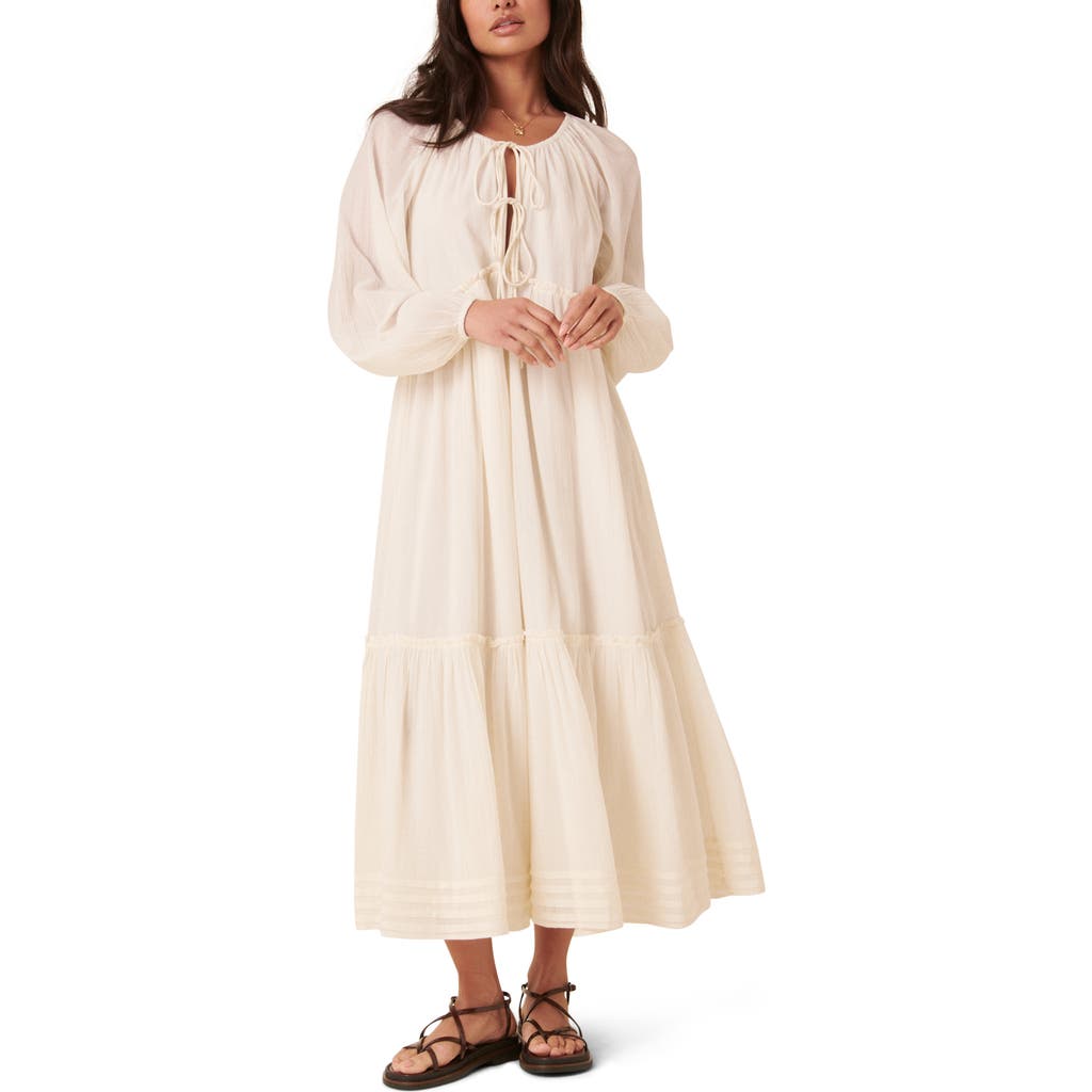 Nobody's Child Adley Long Sleeve Organic Cotton Midi Dress In Neutral