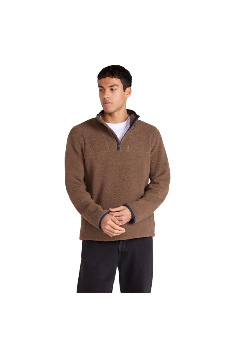 Alfie Contrast Detail Borg Half Zip Fleece Top, Alternate, color, Brown