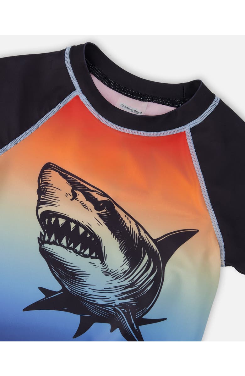 Deux par Deux Short Sleeve Shark Gradient Rashguard, Alternate, color, Blue And Orange Gradient