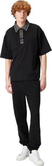Cotton Jersey Polo Shirt With Chevron Knit Inserts