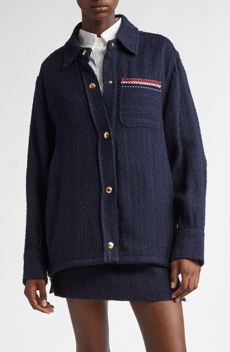 Thom Browne Tweed Shirt Jacket, Main, color, Navy