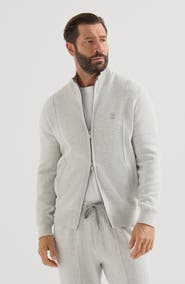 Brunello Cucinelli Cashmere double knit cardigan with zipper and logo