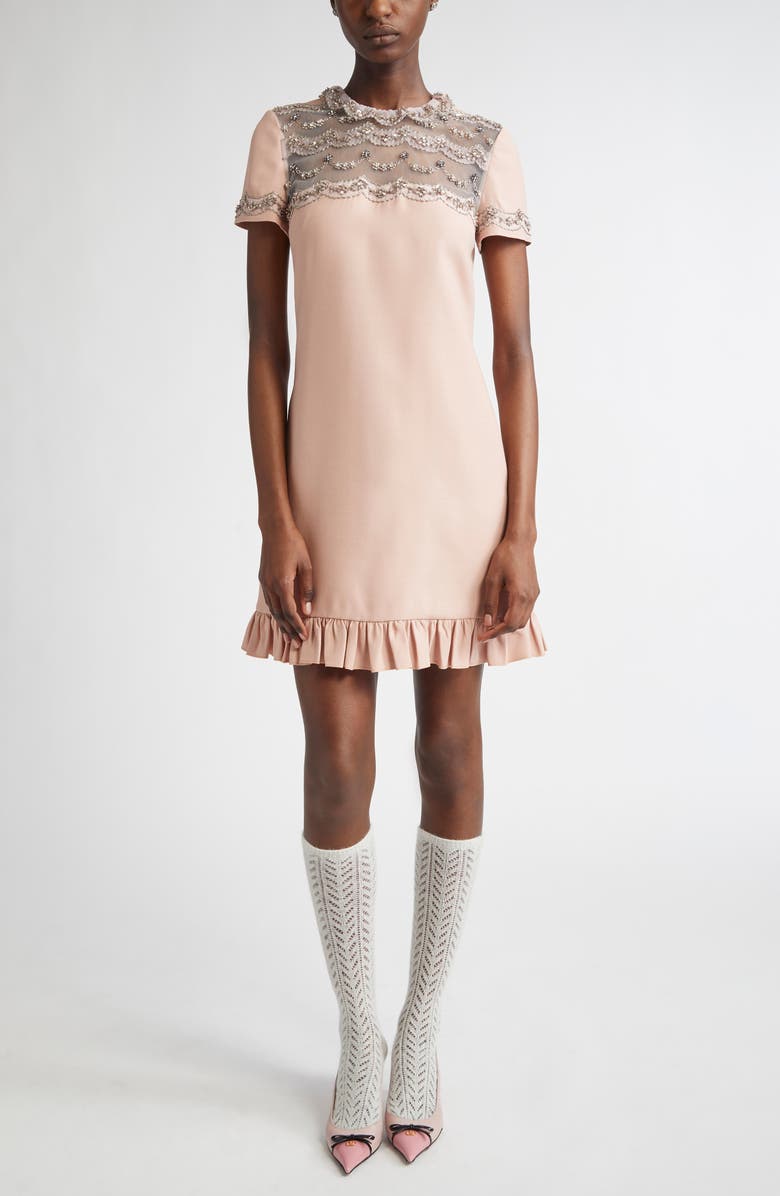 Valentino Garavani Embroidered Crepe Couture Shift Dress, Main, color, 