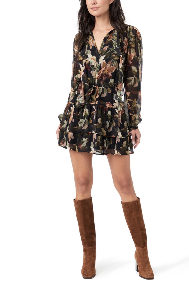 PAIGE Elynne Floral Print Long Sleeve Silk Minidress, Alternate, color,