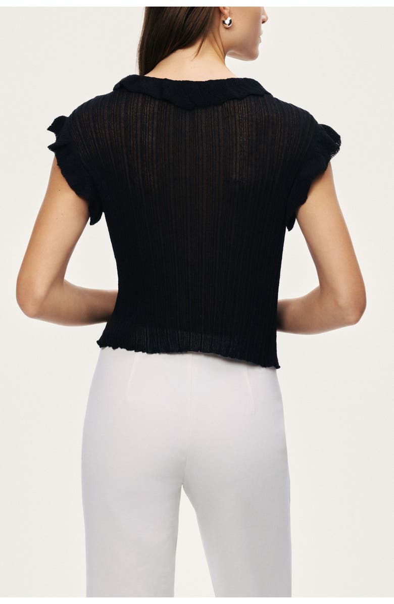 Nocturne Ruffled V-Neck Sheer Blouse, Alternate, color, Black