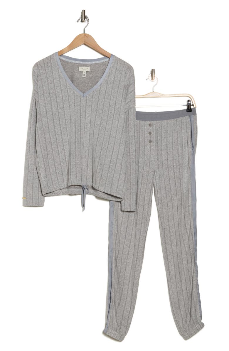 Ted Baker London Rib Knit Jogger Pajamas, Alternate, color, Silver Heather